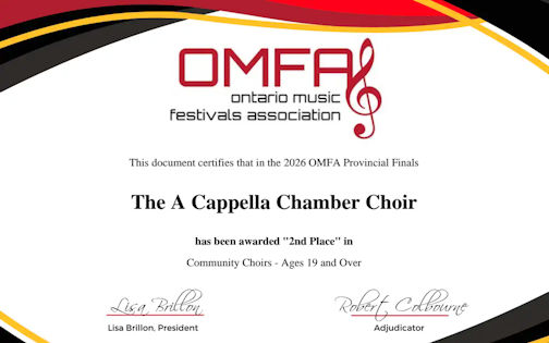 A Cappella Chamber Choir places second in provincial finals